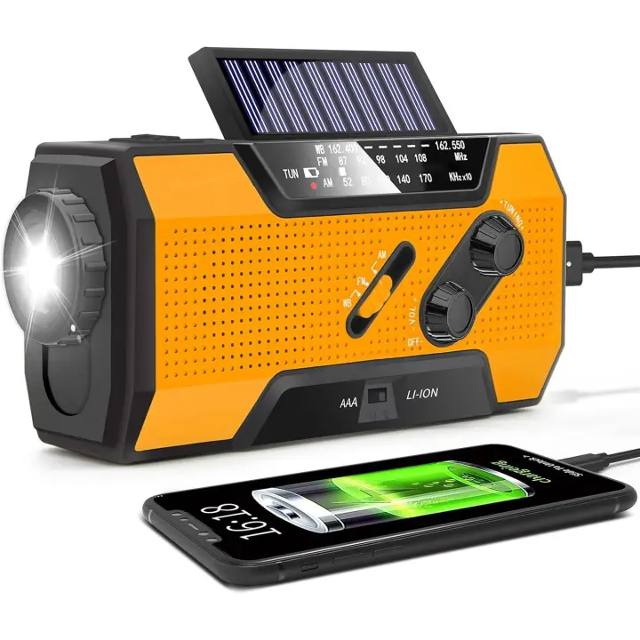 Radio portátil Power Bank Radio meteorológica de emergencia con NOAA/AM/FM USB/solar/manivela de carga alarma SOS y linterna, Radio meteorológica de emergencia - 1
