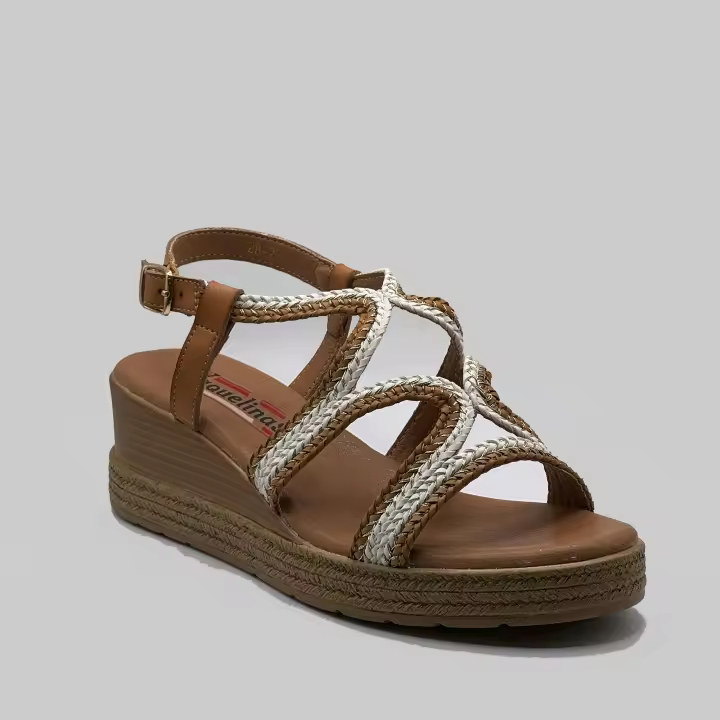 JZ Hermanos Sandalias con cuña de punta abierta y tiras decorativas para mujer - 1