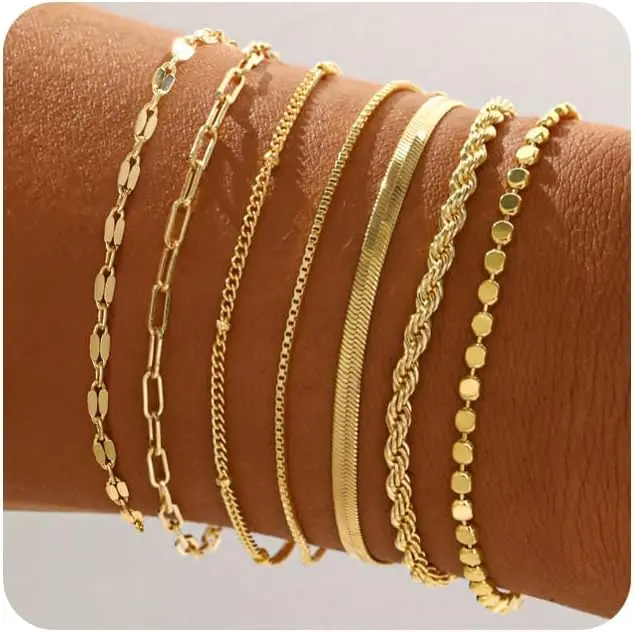 Pulseras de oro para mujer Conjuntos de pulsera de cadena de oro para mujer 14K chapado en oro - 1