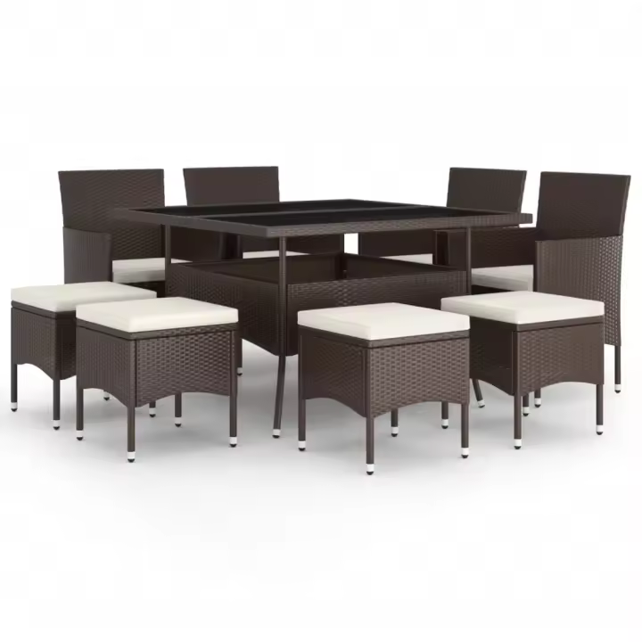vidaXL Juego de comedor de jardín 9 piezas ratán sintético marrón - 1