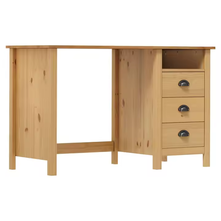 vidaXL Escritorio Hill con 3 cajones madera de pino 120x50x74 cm en color Marrón/Gris/Blanco | estructura resistente ideal para salón dormitorio o estudio - 1