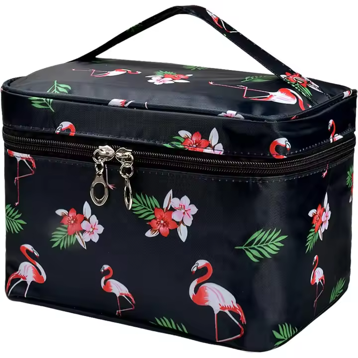Bolsa organizadora de maquillaje grande, neceser Flamingo con asa, estuche impermeable para guardar maquillaje, neceser. - 1