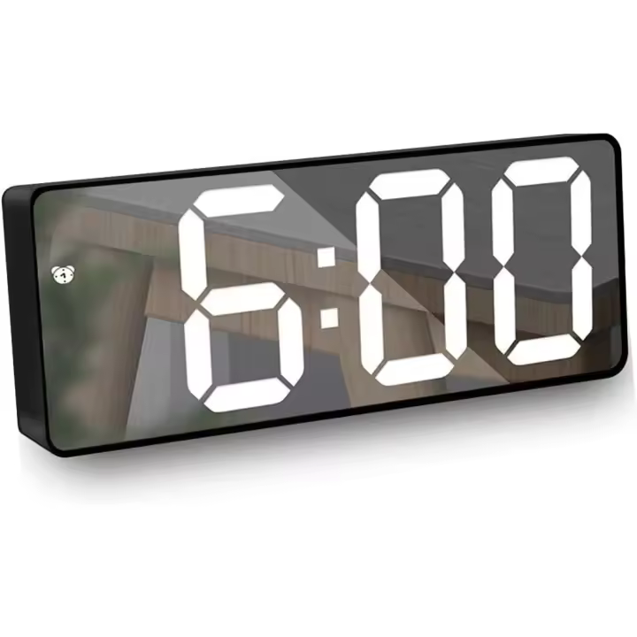 Reloj Despertador Digital con Espejo LED - Función de Repetición - Control por Voz - Visualización de Temperatura - 12/24 Horas - Dormitorio, Oficina - 1