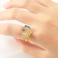 Encanto Anillo de flores para mujer, diseño de margaritas y flores de circón de cobre - details 2