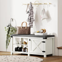 HOMCOM Banco Zapatero Rústico Zapatero con Asiento Organizador de Zapatos con Compartimentos Cojín para 7 Pares de Zapatos para Entrada Salón Dormitorio 100x40x48 cm Blanco Grisáceo y Gris - details 1