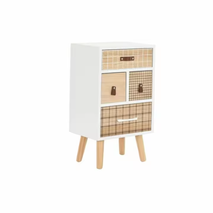 Mesita de Noche DKD Home Decor Natural Blanco Caucho Granate Madera de Paulonia 40 x 30 x 48 cm - 1