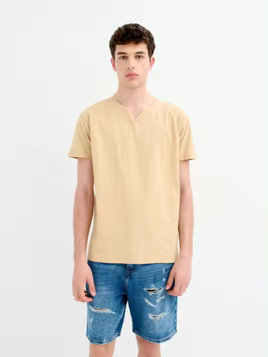 Camiseta de algodón, cuello redondo con abertura y botones INSIDE - 1