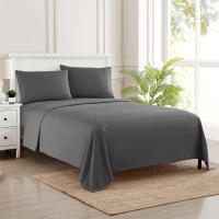 Juego De Cama Sólido De 4 Piezas Tamaño Queen Suave Y Transpirable Sábana Colchón Fundas Para Hogar Y Hotel Blanco Gris - details 8