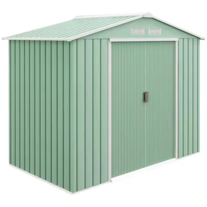 Outsunny Cobertizo de jardín Cobertizo de jardín Cobertizo de jardín con marco de suelo y puertas correderas Acero resistente a la intemperie Verde claro 213 x 130 x 185 cm - 1