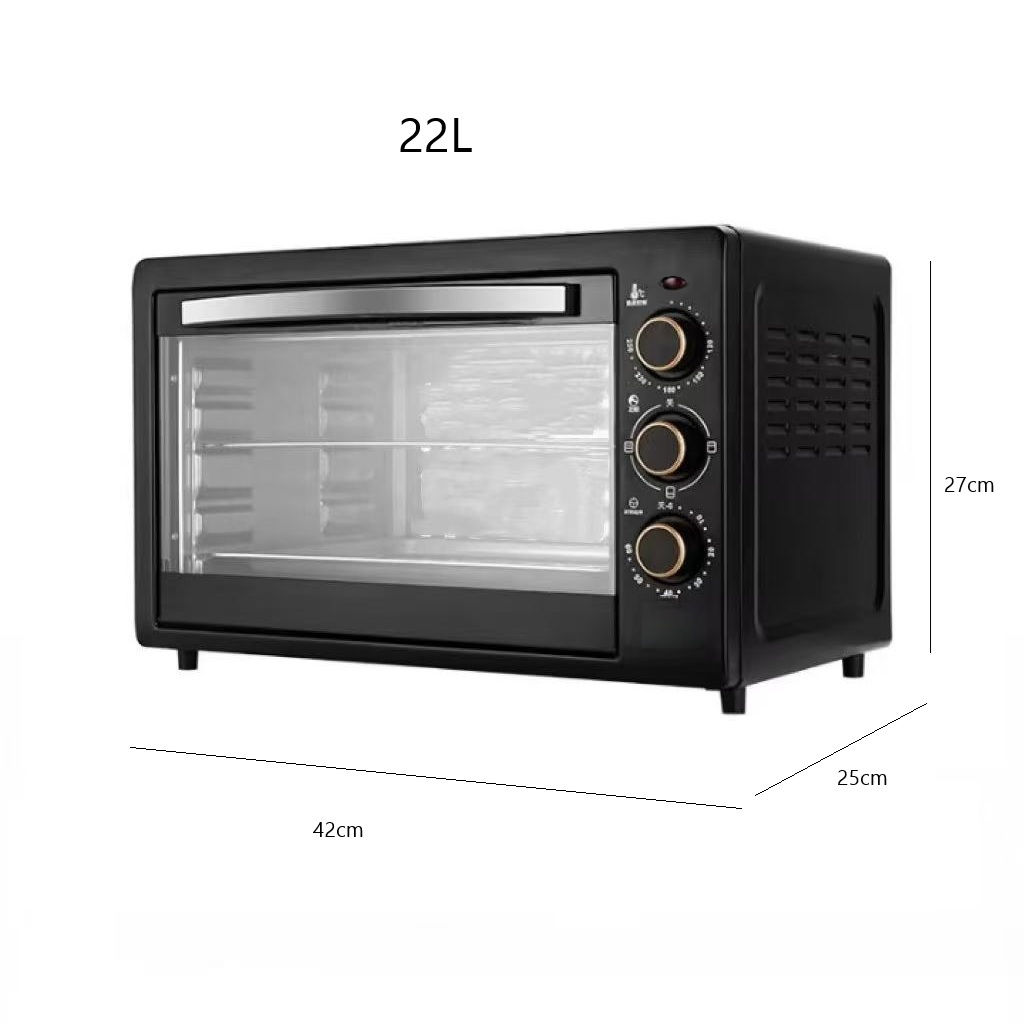 Horno de sobremesa Bake&Toast Black, 22 L, Potecia 1500 W, Hasta 250ºC, 3 modos de calor: grill, calor base, y combinada, Puerta cristal, Temporizador 60 min