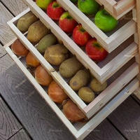 Estante para frutas y verduras de madera maciza de cinco capas, adecuado para cocina y dormitorio, color madera original, 35 x 50 x 58 cm. - details 4