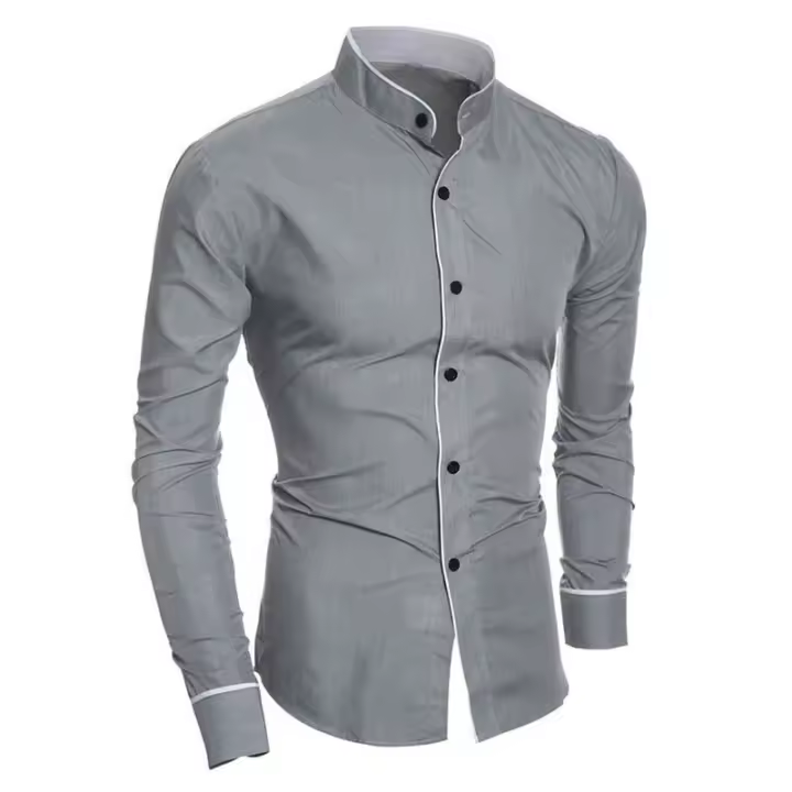 Camisa De Manga Larga Para Hombre Estilo Coreano Slim Fit Color Sólido Casual Primavera Y Otoño Cierre Único Poliéster - 1