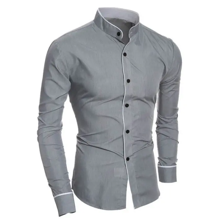 Camisa De Manga Larga Para Hombre Estilo Coreano Slim Fit Color Sólido Casual Primavera Y Otoño Cierre Único Poliéster - 1