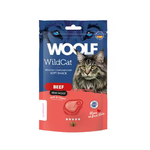 Snack para gatos semihúmedo de Ternera 50gr Woolf Wildcat - Sabrosa opción natural para su mascota - 1