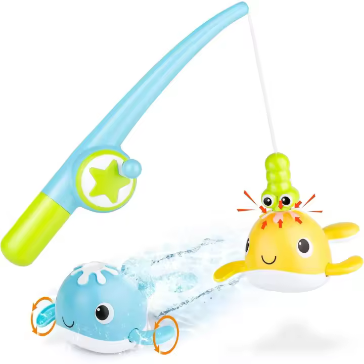 Juguetes de baño Juego de pesca magnético Mecanismo de reloj Ballena para nadar Mesa de agua Piscina Diversión en el baño Juguetes de bañera para bebés Niños pequeños Bebés Niñas Niños - 1