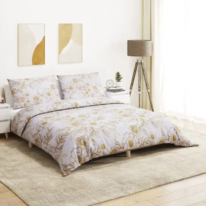 Juego de funda nórdica algodón blanco y marrón 200x200 cm - 1