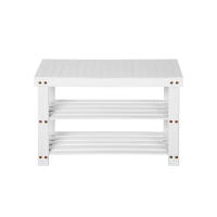 Banco zapatero de bambú, 3 estantes, 70x28x45 cm, ideal para entradas, baños, salas de estar y pasillos, color blanco o madera - details 1