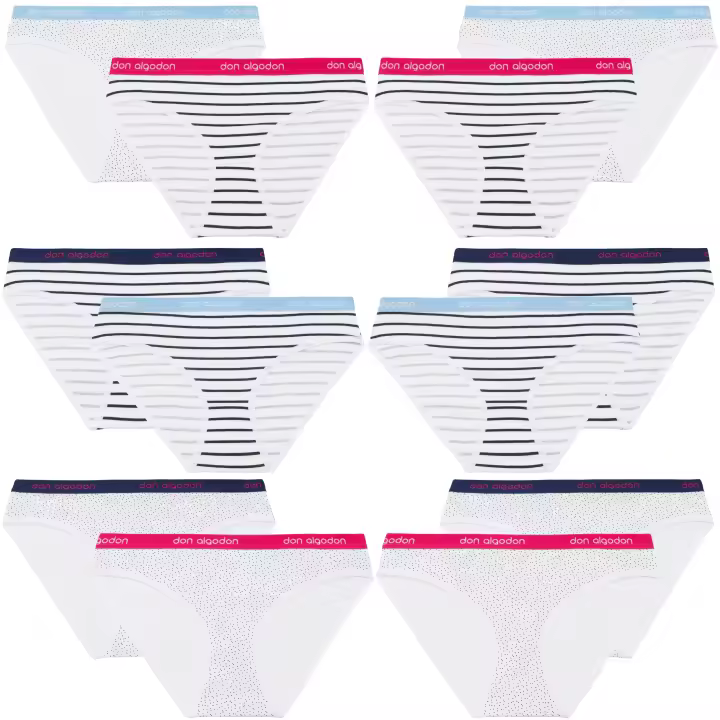 Don Algodon | (Tallan pequeño) | Pack 12 Braguitas Rayas y Puntitos para Mujer | Suavidad y Comodidad Excepcionales - 1