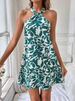 Nuevo Vestido Impreso Para Mujer Verano 2024 Hombros Descubiertos Ajustado Y Flared Falda De Rodilla Estilo Playa - details 3