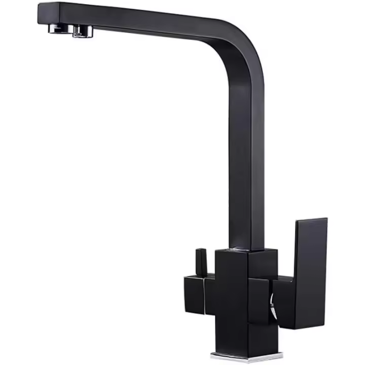 Grifos de lavaboMOODSC Cocina de Agua fría y Caliente Tres purificador de Agua grifo negro grifo fucet Agua giratoria - 1