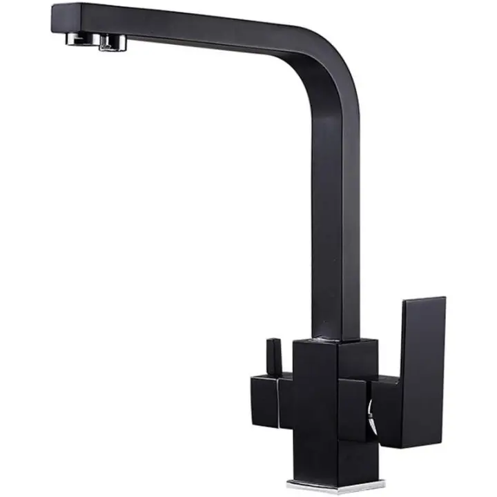 Grifos de lavaboMOODSC Cocina de Agua fría y Caliente Tres purificador de Agua grifo negro grifo fucet Agua giratoria - 1