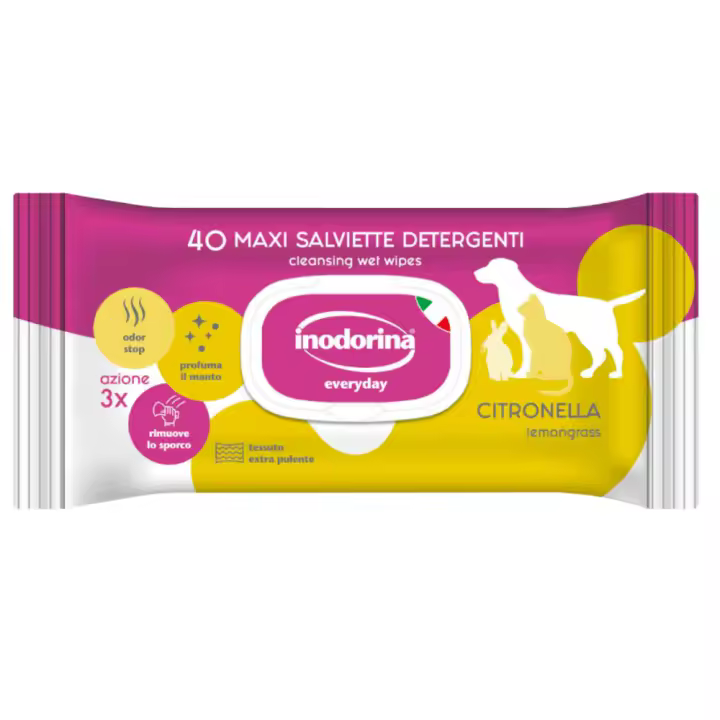 Inodorina 40 Toallitas para Perros, Gatos y Roedores con Aroma a Citronella - Limpieza y Frescura para tus Mascotas. - 1