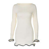 Vestidos Elegantes Para Mujer Con Cuello Redondo Y Manga Larga Slim Casual En Rosa Negro Blanco Vestidos Cortos Chic Para Fiesta Y Calle - details 11
