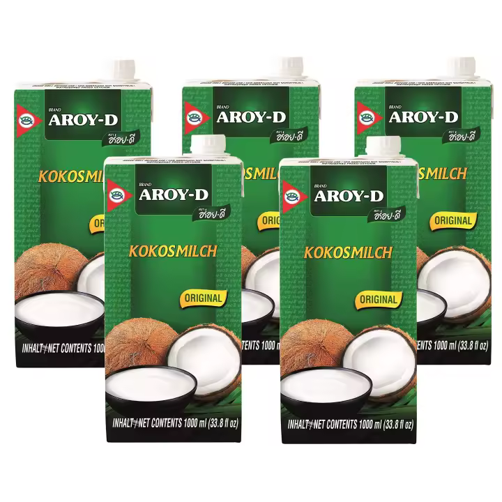 Aroy-D - Leche de coco - Paquete de 5 (5 x 1 litro) lech - 1