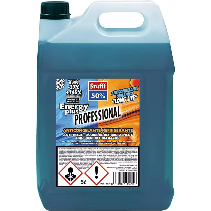 krafft Anticongelante Coche 50% (G-12) Líquido Refrigerante Coche Orgánico Azul Energy Plus CC 5L - 1