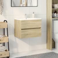 vidaXL Mueble de lavabo contrachapado 60x38,5x45 cm en color Roble ahumado/Blanco/Roble Sonoma y más | almacenamiento funcional diseño moderno para baño dormitorio sala - details 2