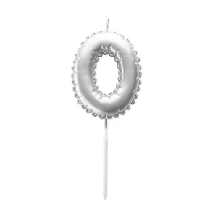 Vela de Cumpleaños Globo Plateada - Número 0 | Cera de Parafina Metálica - 1
