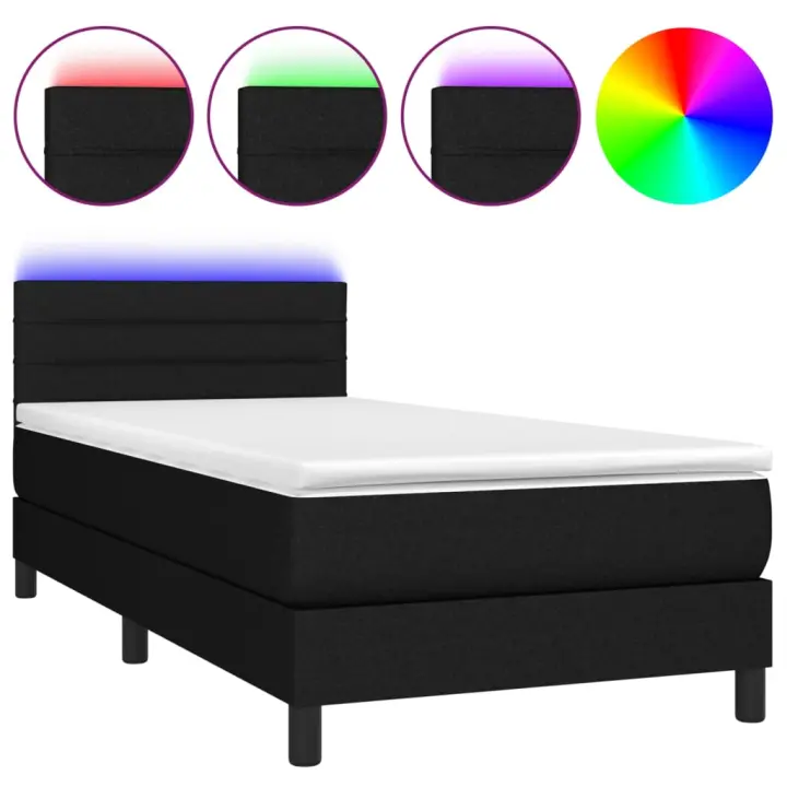 vidaXL Cama box spring colchón y luces LED tela negro 90x200 cm - 1