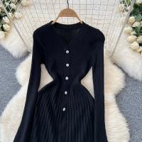 Vestido Largo Maxi Rosa Francés De Moda Con Volantes Y Cuello En V Para Mujer Abrigo De Invierno Estilo Oficina Lady - details 4