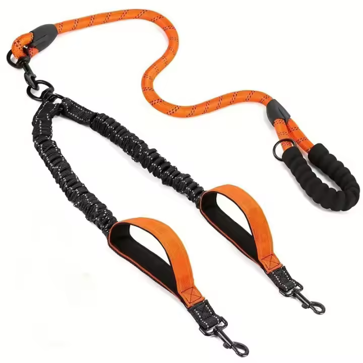 Correa Reflectante Para Dos Perros Con Dos Manijas Adicionales: 360 Grados Giratorio Sin Enredaderas Correa Doble Para Caminar Con Absorción De Choque Y Comodidad - 1