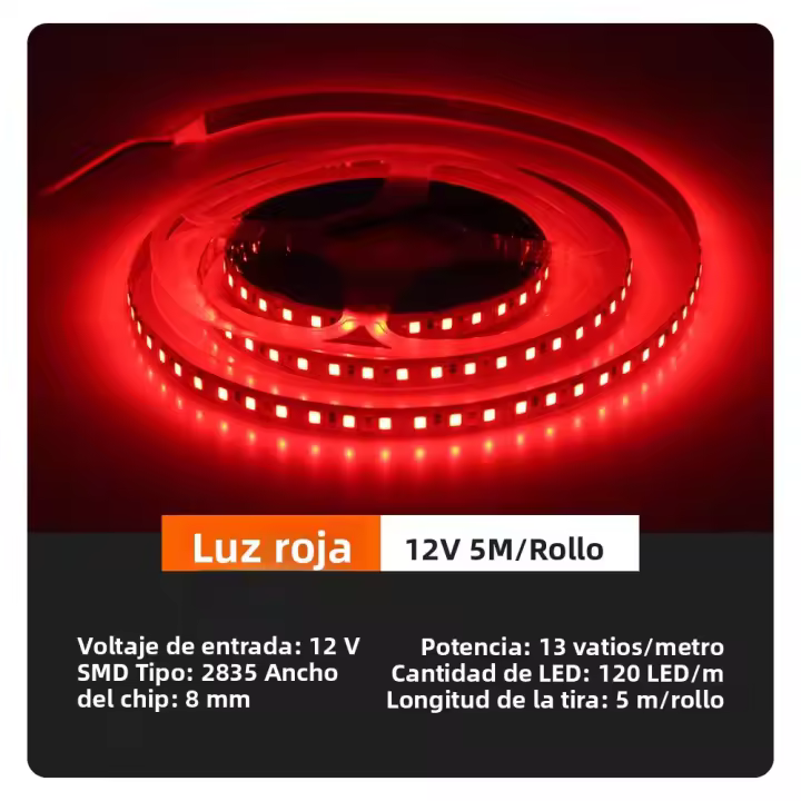 Tira De LED Flexible DC12V 24V 120LEDs/m 6W/m Luz LED 3000K 4000K 6000K Roja Verde Azul Rosa Naranja Amarilla Para Decoración De Hogar - 1