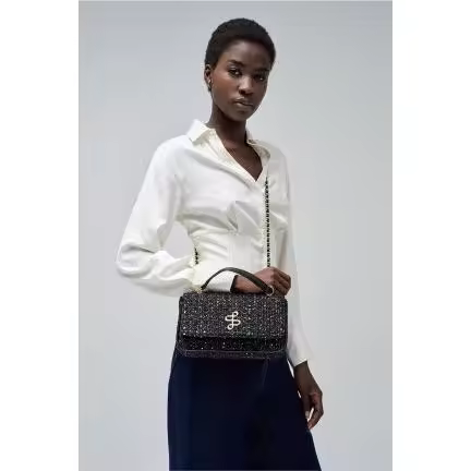 Bolso Salsa negro tweed con cadena - 1