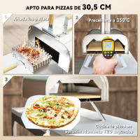 Outsunny Mini Horno de Pizza Exterior Portátil de Acero Inoxidable Horno de Leña con Piedra Refractaria Pala Patas Plegables Mangos de Madera Termómetro y Bandeja para Jardín Terraza Camping Patio - details 3
