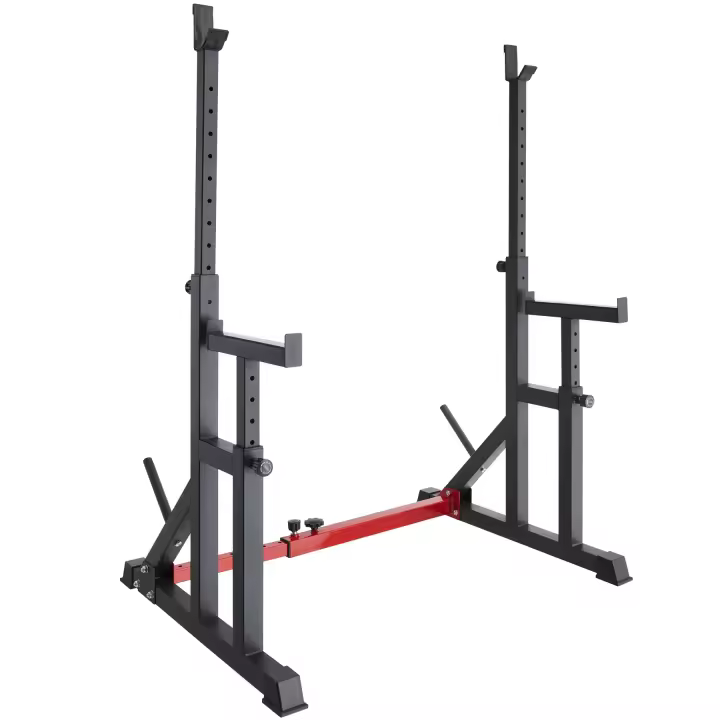 Tectake - Estante para sentadillas con soporte para pesas Creed  Aparato de entrenamiento, ideal para ejercicios con pesas  Altura variable y anchura ajustable  Protección de goma en los soportes superiores y laterales - 1