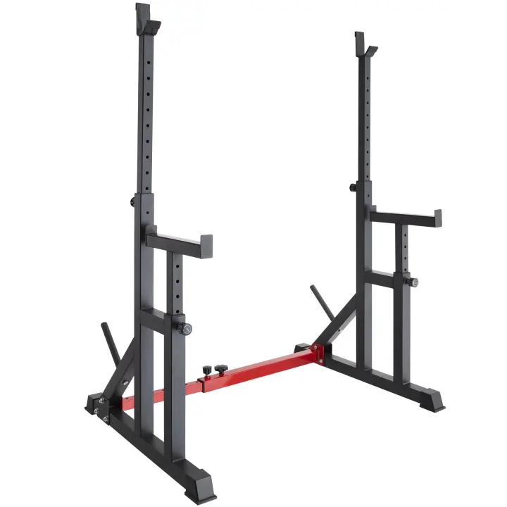 Tectake - Estante para sentadillas con soporte para pesas Creed  Aparato de entrenamiento, ideal para ejercicios con pesas  Altura variable y anchura ajustable  Protección de goma en los soportes superiores y laterales - 1