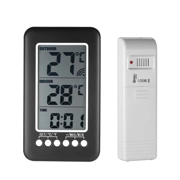 Termómetro Digital Con Función De Reloj Medidor De Temperatura Inalámbrico LCD Estación Climática Electrónica Para Interior Y Exterior - 1