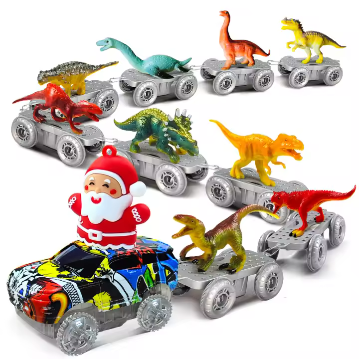 Juguetes De Dinosaurio Crear Un Mundo De Dinosaurio Carreras De Carretera Flexible Con Coche De Santa Claus Para Niños Y Niñas De 3 a 6 Años Regalo - 1