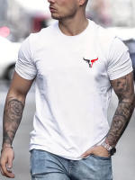 Camiseta De Verano Para Hombre 100% Algodón Casual Suave Con Estampado De Toros Cuello Redondo Manga Corta Top De Moda Streetwear - details 1