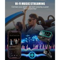 Transmisor FM Bluetooth con microfono dual, [Una Tecla para apagar FM] Kit de Manos libres inalámbrico para Automóvil con Puertos USB (QC3.0 AUX), colores con retroiluminación LED - details 1