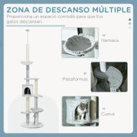 PawHut Árbol para Gatos de Suelo a Techo de 225-255 cm Torre para Gatos Ajustable en Altura con Cueva Plataformas Hamaca Postes Rascadores y Bolas Colgantes Ø60x225-255 cm Gris - details 4