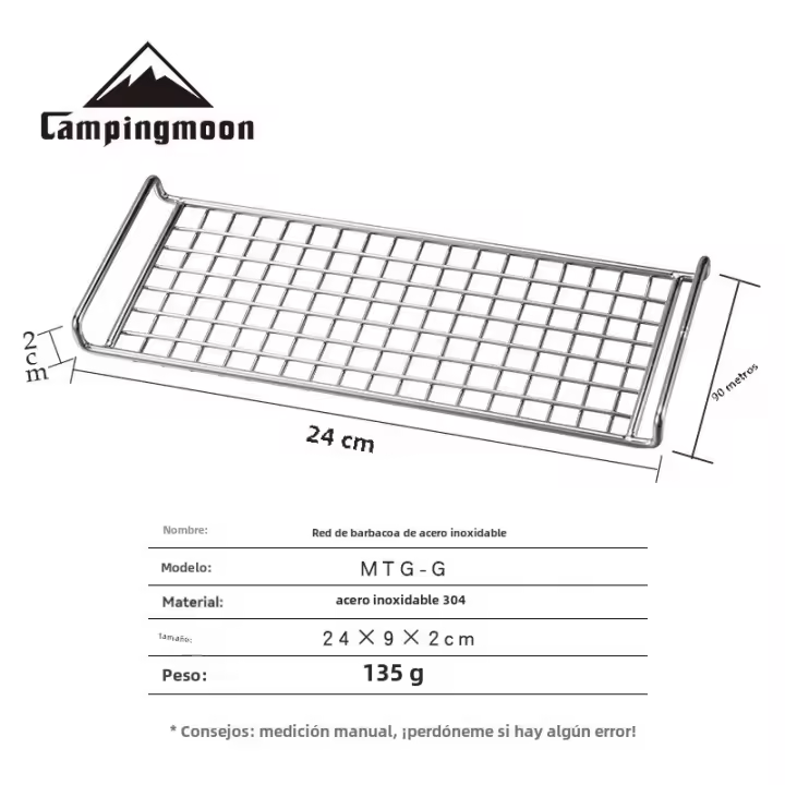 CAMPINGMOON MTG-G Churrascador Ligero Y Compacto De Acero Inoxidable 304 Con Red G-net Para Camping Y Excursiones Al Aire Libre - 1