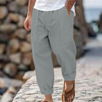 Pantalones de hombre de algodón y lino de estilo americano de talla grande, transpirables y absorbentes del sudor, de color sólido, pantalones casuales básicos de pierna ancha para hombre - details 29