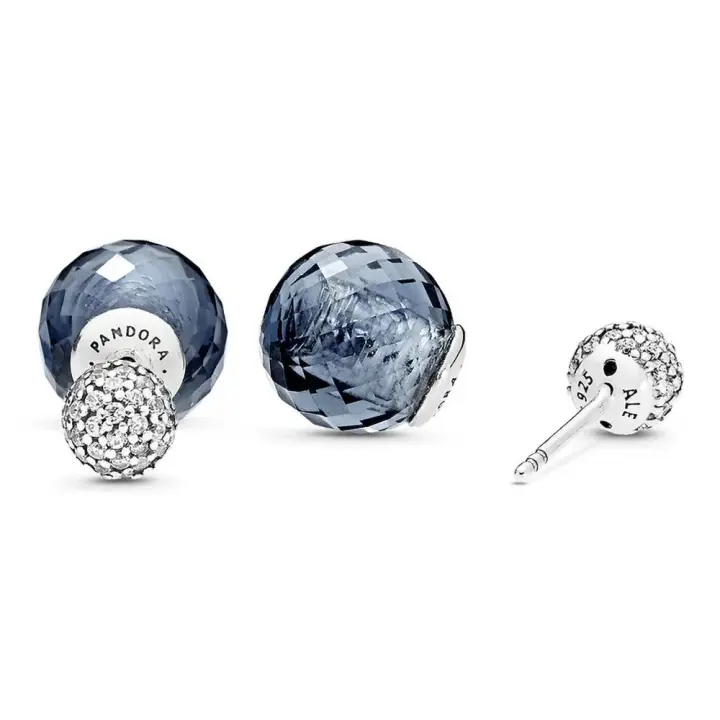 Pandora Pendientes de Aro en Plata de Ley Azul Medianoche Brillante，Incluye Caja Original - 1