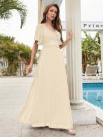 Vestido De Novia Sastre Unithorse Elegante Con Encaje Y Mariposa En Manga Chiffon Para Damas De Honor V-Neck Largo Al Piso - details 39