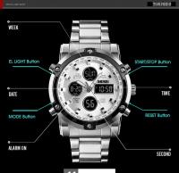 Reloj Digital Skmei 3 Tiempos Con Pantalla Retroiluminada Reloj De Pulsera Cuarzo Para Hombre Correa De Acero Inoxidable Completa Cuenta Regresiva Relogio Masculino - details 9