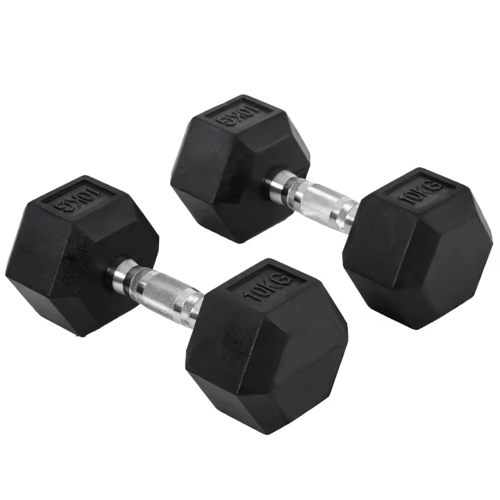 HOMCOM Juego de Mancuernas de 10kg con Barra de Conexión Metálica y Cabeza Hexagonal Juego de Pesas 20kg Total para Entrenamiento en Casa Gimnasio Oficina Negro y Plata - 1